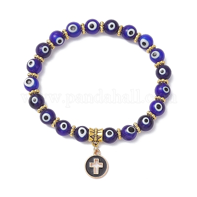 Браслеты с подвесками из сплава с эмалью и плоскими круглыми крестами BJEW-JB12269-01-1