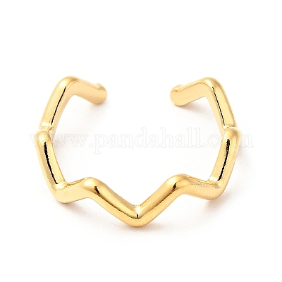 Ионное покрытие (ip) 304 нержавеющая сталь волнообразное открытое кольцо-манжета для женщин RJEW-I085-13P-01-1