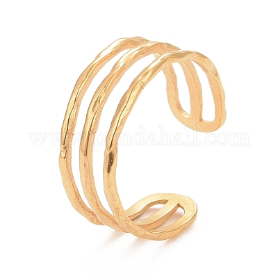 Ионное покрытие (ip) 304 нержавеющая сталь тройная линия открытое кольцо-манжета для женщин X-RJEW-C025-12G-1
