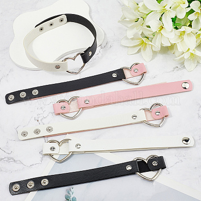 6 шт. 6 стиля регулируемые готические двухцветные ожерелья-чокеры из сплава искусственной кожи в форме сердца для женщин NJEW-CL0007-07-1
