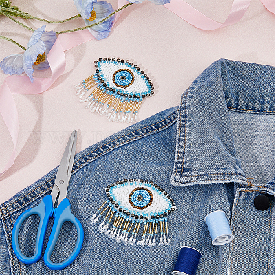 Стеклянный бисер пришивает нашивки с кисточками PATC-WH0010-23-1