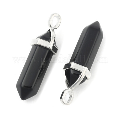 Кулоны из натурального черного обсидиана с двойным окончанием на конце G-F295-04K-1