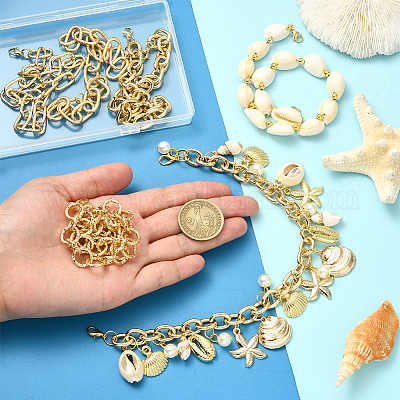 6 шт. 6 стиля ракушка каури на морскую тематику и цепочка с крышкой из алюминиевого и латунного сплава HJEW-SC0002-36-1