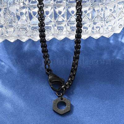 Шестигранные подвески из нержавеющей стали 304 с цепочкой-коробкой для женщин NJEW-A045-25EB-1