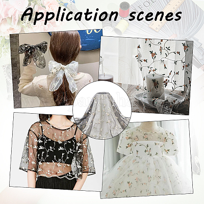 Сетчатая ткань из полиэстера с цветочным узором DIY-WH0453-06A-1