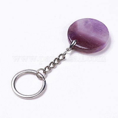 Плоский круглый брелок с подвеской из натурального драгоценного камня с луной и звездой G-G993-01P-1