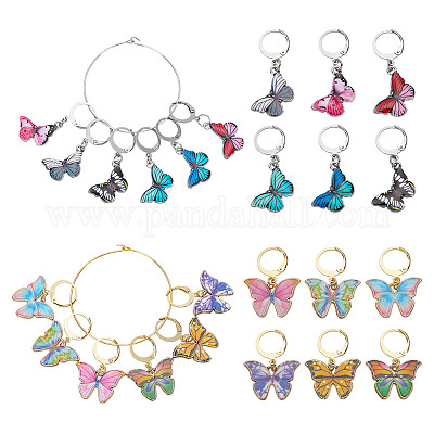24 шт. 12 стиля бабочка сплав эмалированный кулон маркеры фиксирующие стежки HJEW-HY00112-1
