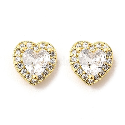 Серьги-гвоздики в форме сердца из прозрачного кубического циркония EJEW-K093-21G-1