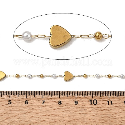 Цепочки ручной работы из нержавеющей стали 304 из АБС-пластика с жемчужными сердечками CHS-L032-10G-02-1