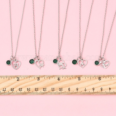 День святого Валентина 304 нержавеющая сталь и зеленое стекло кулон в форме сердца ожерелья с цепочкой для женщин NJEW-FS00014-04-1