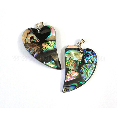 Латунь Пауа оболочки сердца большие кулоны SSHEL-F0006-53-1