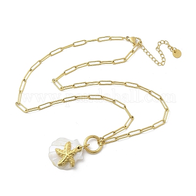 Летние пляжные ожерелья из нержавеющей стали 304 с подвеской в виде скрепки STAS-Z105-07G-01-1