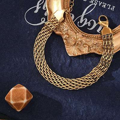 Ионное покрытие (ip) 304 нержавеющая сталь сетчатый браслет-цепочка BJEW-G669-14G-1