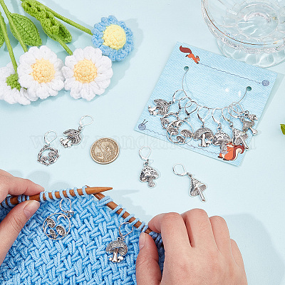 16 шт. 8 стильных подвесных маркера для стежков из сплава в тибетском стиле в виде грибов HJEW-NB00018-1