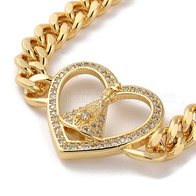 Латунные микропаве прозрачные циркониевые цепочки с кубинскими звеньями браслеты BJEW-M322-04G-B-1