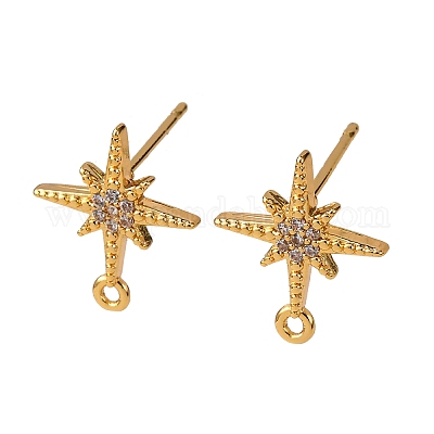 Фурнитура для серег-гвоздиков из латуни с паве из прозрачного кубического циркония KK-Z121-10G-1