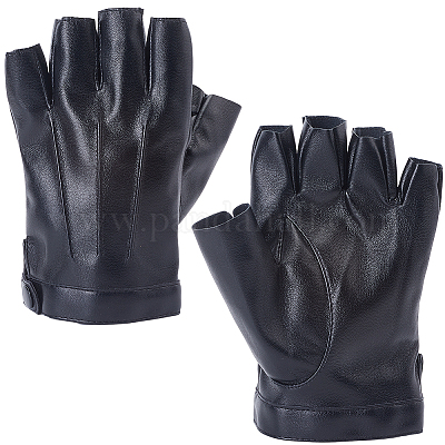 Перчатки из искусственной кожи до половины пальцев AJEW-WH20001-46-1