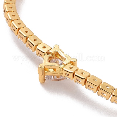 Теннисный браслет из прозрачного кубического циркония с сердцем BJEW-E015-03G-1