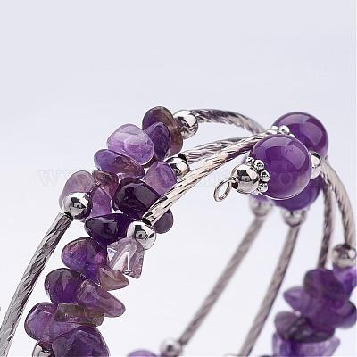 AMETHYST BEADS with Metal Spacers- Stretch Bracelet