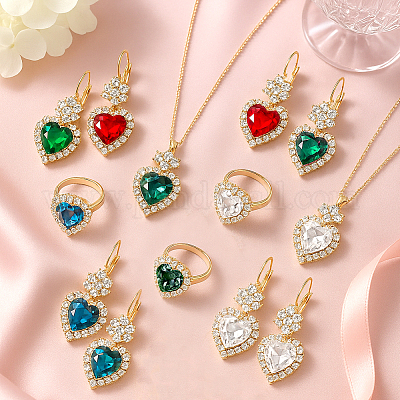 Комплект украшений в форме сердца со стразами SJEW-HY0001-09-1