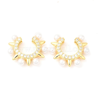 Латунные серьги-каффы с фианитами EJEW-K251-14G-1