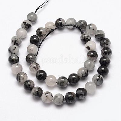 Натуральный черный шарик нити Rutilated кварц G-P217-32-10mm-1