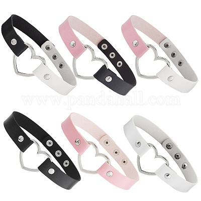 6 шт. 6 стиля регулируемые готические двухцветные ожерелья-чокеры из сплава искусственной кожи в форме сердца для женщин NJEW-CL0007-07-1