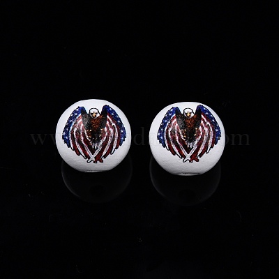 Деревянные бусины с принтом на тему Дня независимости WOOD-D006-08-1