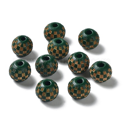 Деревянные бусины в клетку тартан с лазерной гравировкой WOOD-I011-01A-05-1