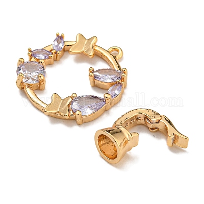 Латунные микро проложить кубического циркония раз за застежками KK-U037-30G-01-1