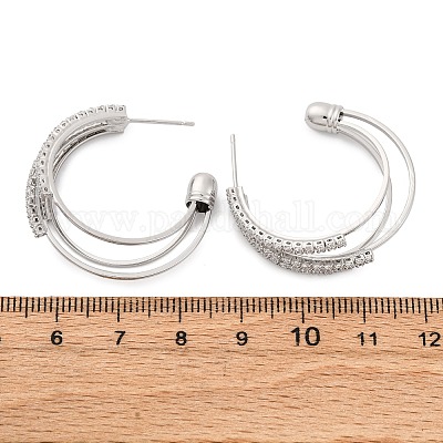 Серьги-гвоздики из латуни с тройной буквой С и микропаве из прозрачных кубических цирконий EJEW-R025-29P-1