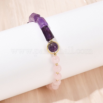 Браслеты из натурального розового кварца BJEW-G752-01G-06-1