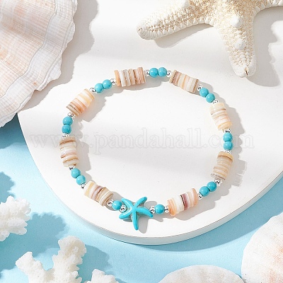 Эластичные браслеты из бисера из натуральной пресноводной раковины BJEW-JB11804-02-1