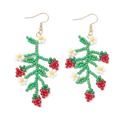 Серьги-подвески из стеклянных бусин с цветами и фруктами EJEW-MZ00533-02-1