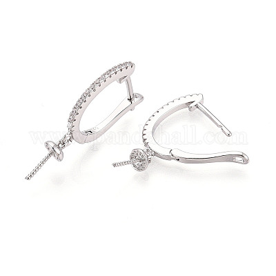 Фурнитура для сережек-колец в форме арки с микропаве из прозрачного кубического циркония из латуни KK-T076-82P-1