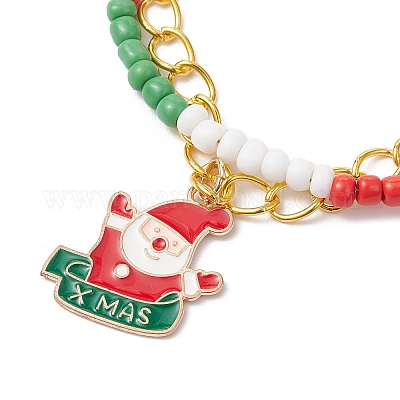 6шт 6 стиля рождественский сплав эмалированный многорядный браслет для женщин BJEW-JB12078-1