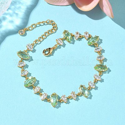 Браслеты из латунного стекла и кубического циркония с конским глазом BJEW-D378-02G-1