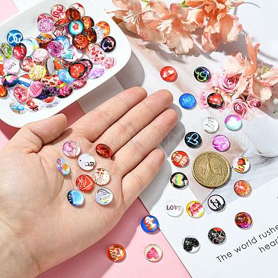 Стеклянные кабошоны с плоской задней стороной на тему Дня святого Валентина GGLA-N005-12mm-02-1