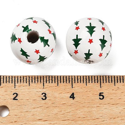 Рождественские печатные европейские бусины из дерева схима WOOD-G024-02C-1