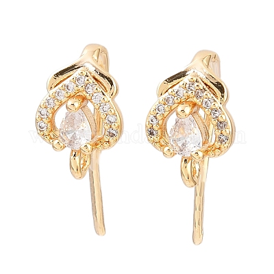 Серьги-крючки в форме сердца из латуни с микропаве из прозрачных кубических цирконий KK-A274-15G-1