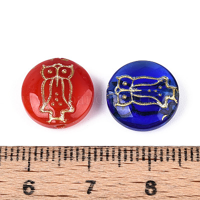 Плоские круглые стеклянные бусины в форме совы GLAA-T025-45M-1