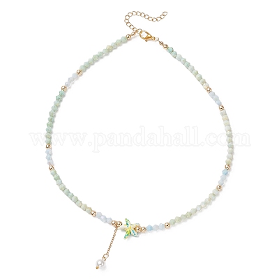 2 шт. 2 стильных ожерелья из синтетических бирюзовых морских звезд и граненых стеклянных бусин-конусов NJEW-JN05564-1