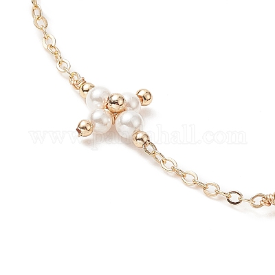 Браслет с перекрестными звеньями из ракушек и жемчуга BJEW-JB09313-1