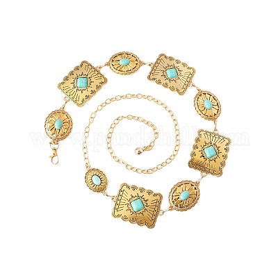 Овальный прямоугольник из сплава с синтетической бирюзой FS-WG6F33A-01-1