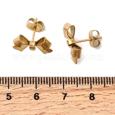 Фурнитура для сережек-гвоздиков в форме банта из нержавеющей стали 304 X-STAS-Z159-01G-1