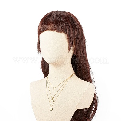 Трехслойное ожерелье с подвеской в виде луны из нержавеющей стали 304 со стеклом для женщин NJEW-JN03871-1