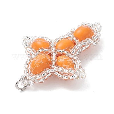 Окрашенная синтетическая императорская яшма с подвесками из стеклянных бусин PALLOY-MZ01119-03-1