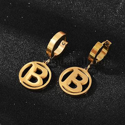 Плоские круглые с буквой b ожерелья из нержавеющей стали 304 и комплекты украшений из серег-колец SJEW-L177-08G-1