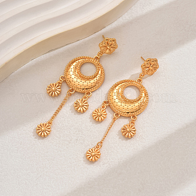 Плоские круглые серьги-гвоздики из сплава с цветком UV3526-1