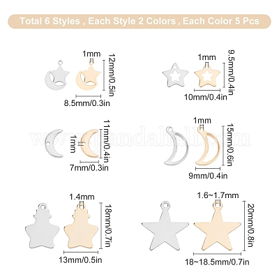 60 шт. 6 стиля 2 цвета подвески из нержавеющей стали 304 STAS-SC0002-33-1